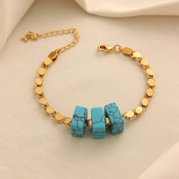 Vintage Copper Plated Peacock Stone Handmade Chain Bracelet with Extender NWOT - Picture 1 of 3